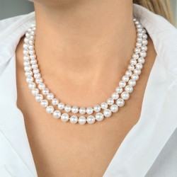 Κολιέ με Κ14 χρυσό κούμπωμα και 2 σειρές λευκά μαργαριτάρια - S125056